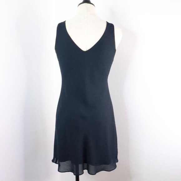 Vintage Alyn Paige Women's 7/8 Y2K Navy Blue Chiffon Sleeveless Dress w/ Sash - Picture 7 of 9